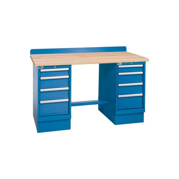 Lista International Technical Workbench w/4 Drawer Cabinets, Butcher Block Top - Blue XSTB60-60BT/BB - main